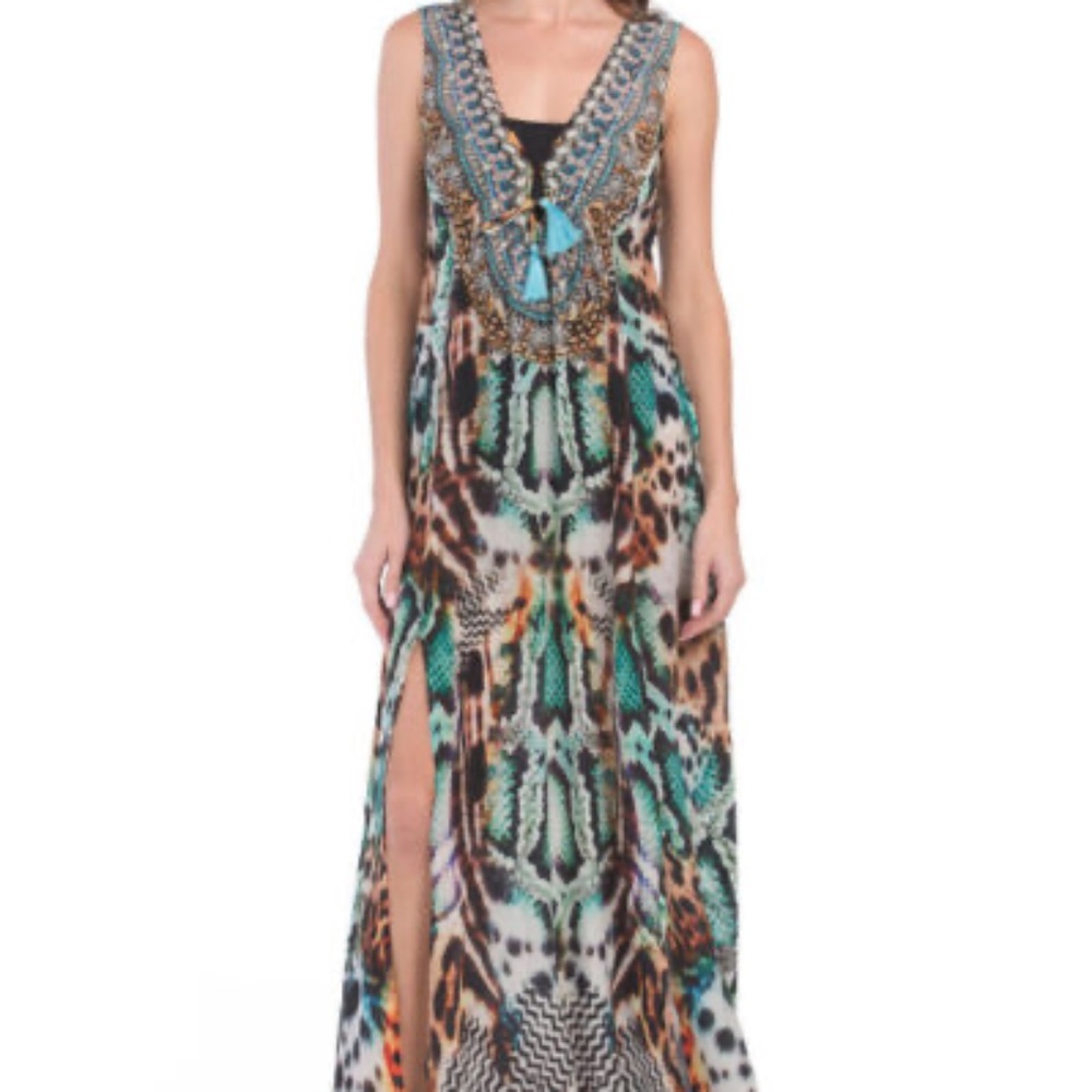 True Colors La Mode Luxury Hand Embellished Crystal Jungle Fever Silk DressL/XL